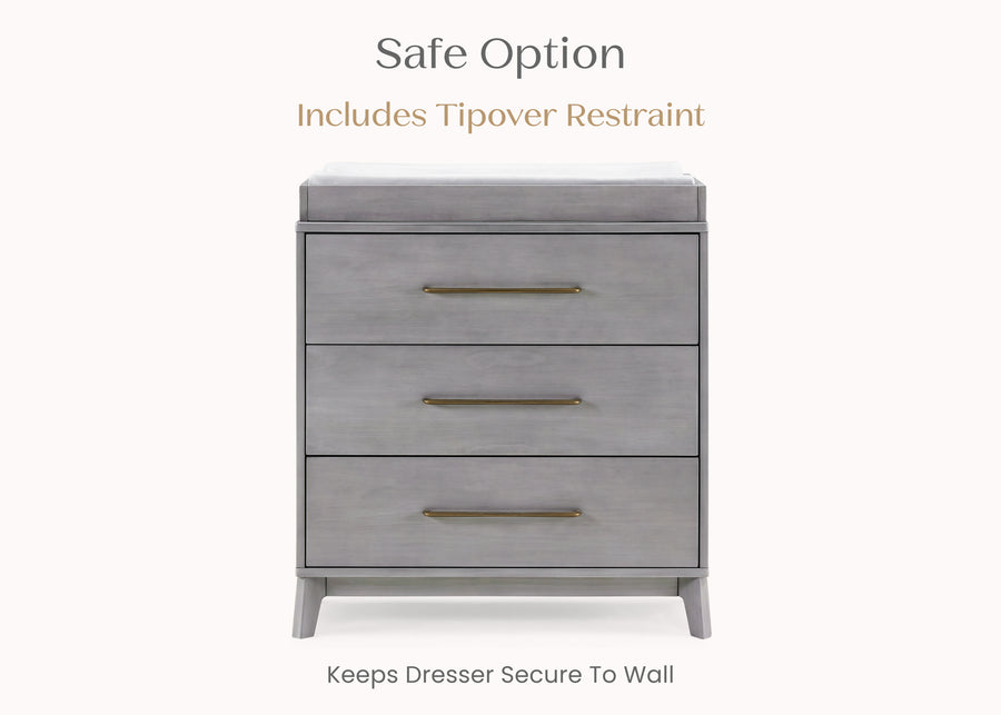 Steel Grey (1446) 21-Spencer 3 Drawer Dresser with Changing Top and Interlocking Drawers