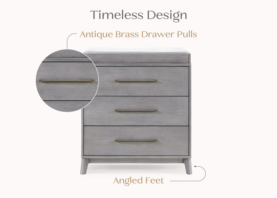 Steel Grey (1446) 22-Spencer 3 Drawer Dresser with Changing Top and Interlocking Drawers