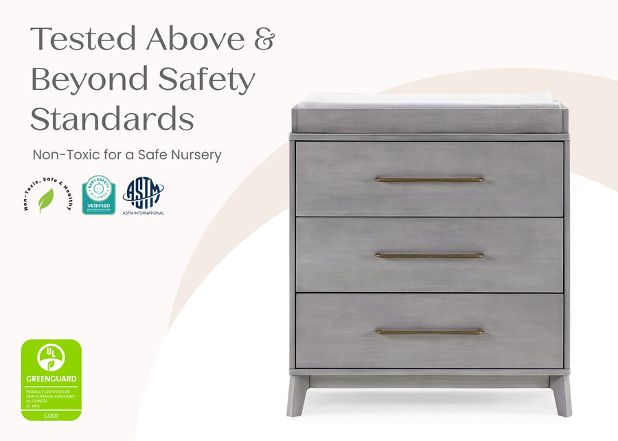 Steel Grey (1446) 23-Spencer 3 Drawer Dresser with Changing Top and Interlocking Drawers
