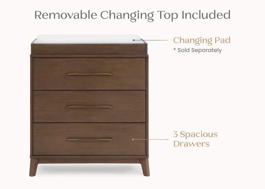 Teak Brown (1526) 30-Spencer 3 Drawer Dresser with Changing Top and Interlocking Drawers
