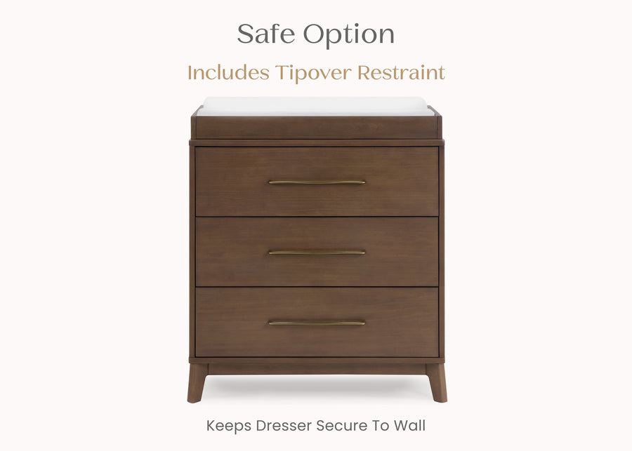 Teak Brown (1526) 34-Spencer 3 Drawer Dresser with Changing Top and Interlocking Drawers