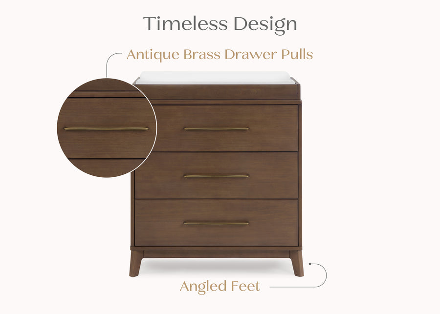 Teak Brown (1526) 35-Spencer 3 Drawer Dresser with Changing Top and Interlocking Drawers