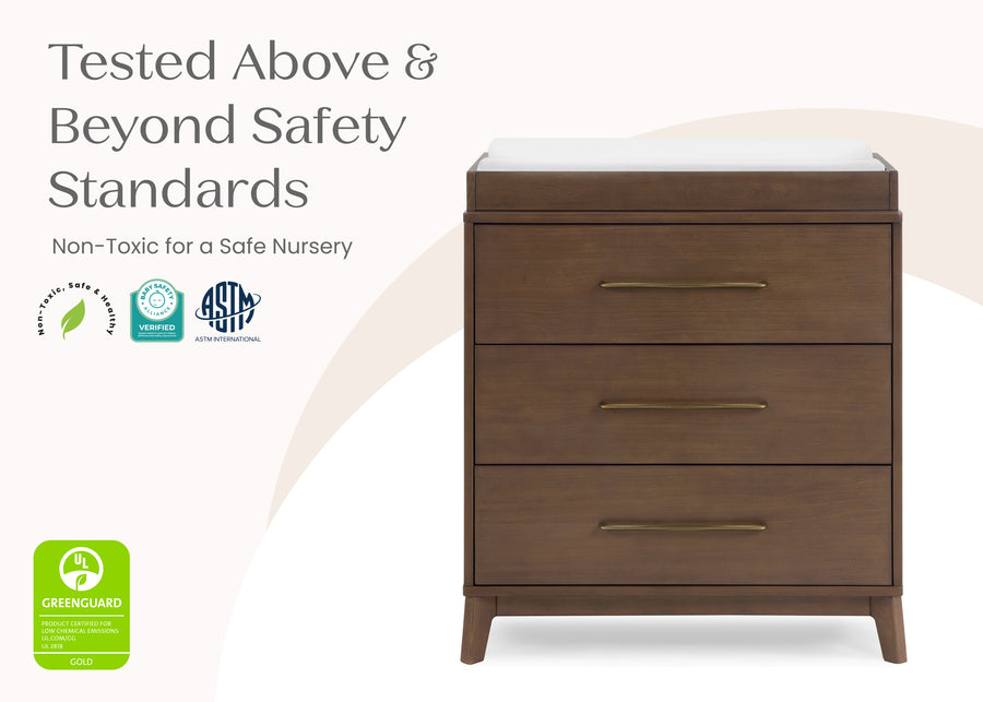 Teak Brown (1526) 36-Spencer 3 Drawer Dresser with Changing Top and Interlocking Drawers