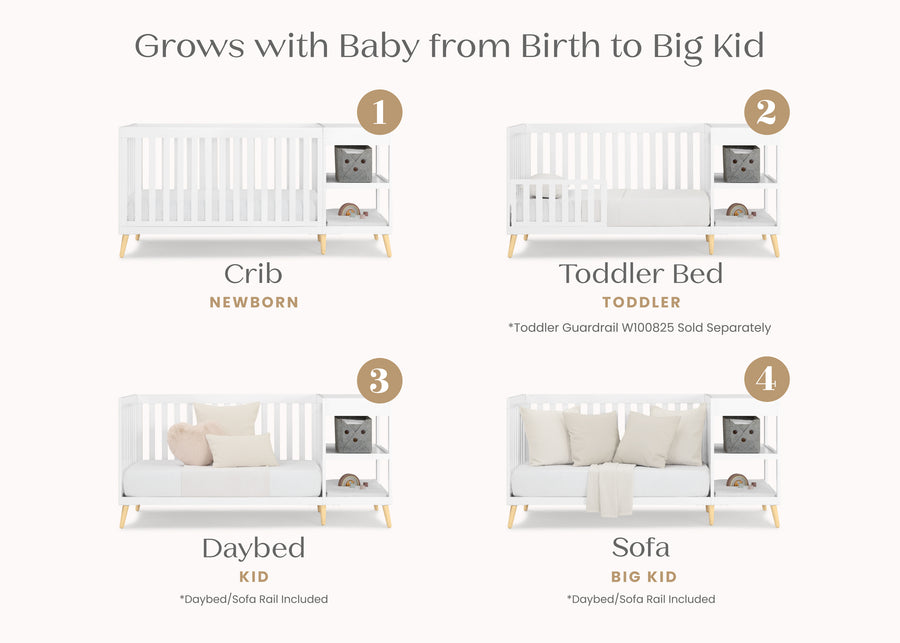 Bianca White with Natural (123) 3-Essex 4-in-1 Convertible Crib and Changer
