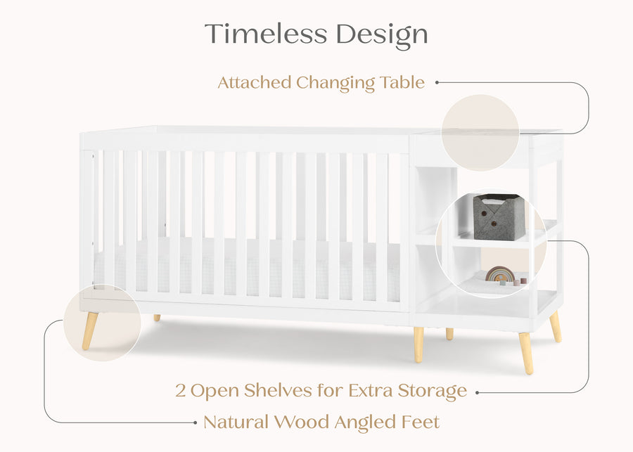 Bianca White with Natural (123) 6-Essex 4-in-1 Convertible Crib and Changer