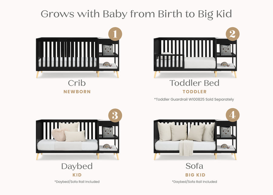 Ebony with Natural (1482) 19-Essex 4-in-1 Convertible Crib and Changer