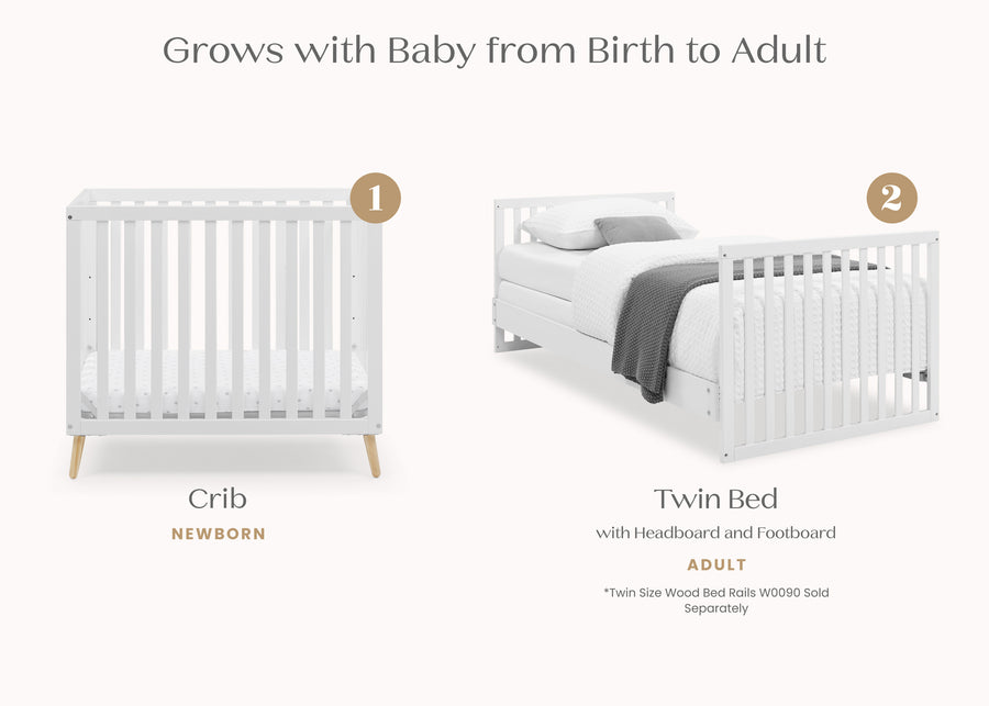 Bianca White with Natural (123) 18-Essex Convertible Mini Baby Crib with 2.75-Inch Mattress, Greenguard Gold Certified