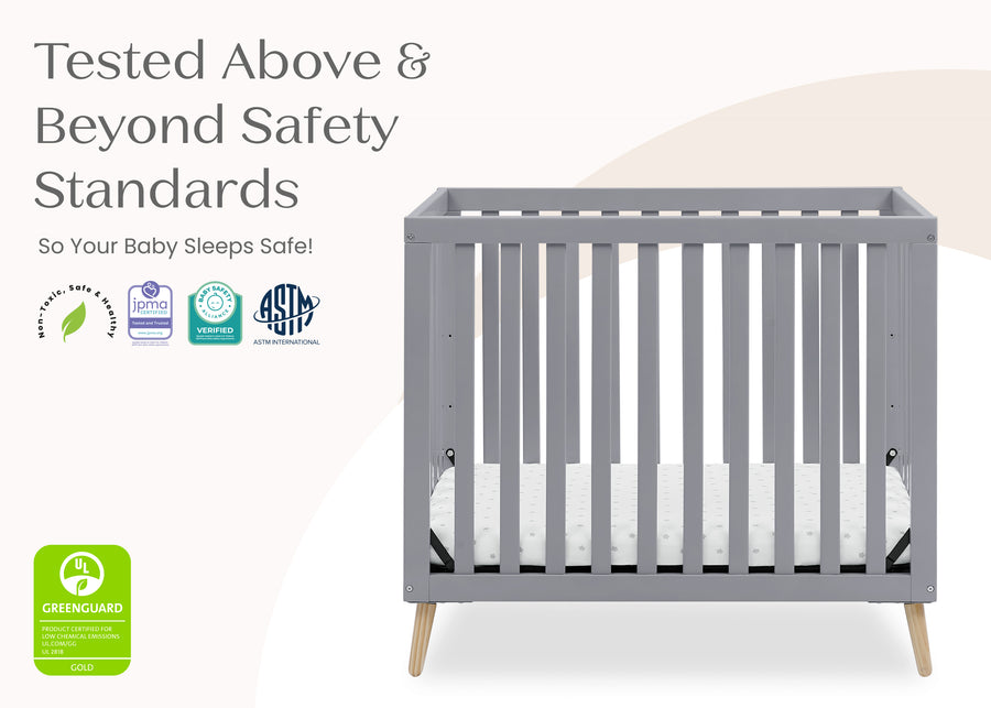 Grey with Natural (1359) 9-Essex Convertible Mini Baby Crib with 2.75-Inch Mattress, Greenguard Gold Certified