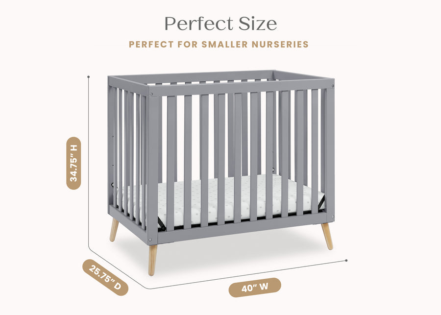Grey with Natural (1359) 8-Essex Convertible Mini Baby Crib with 2.75-Inch Mattress, Greenguard Gold Certified