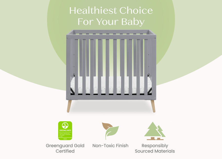 Grey with Natural (1359) 4-Essex Convertible Mini Baby Crib with 2.75-Inch Mattress, Greenguard Gold Certified