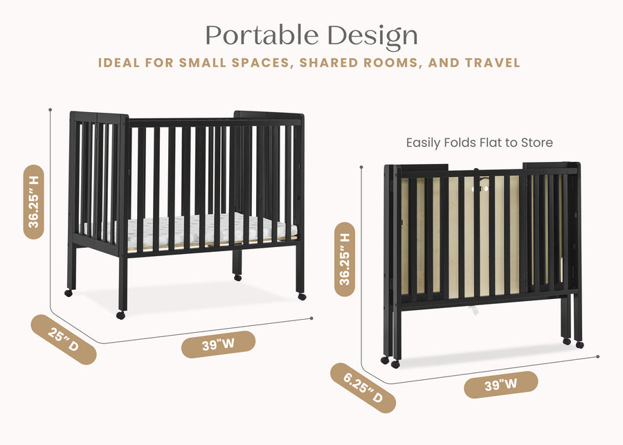 Ebony (0011) 47-Lee Portable Folding Mini Crib with 1.5-Inch Mattress