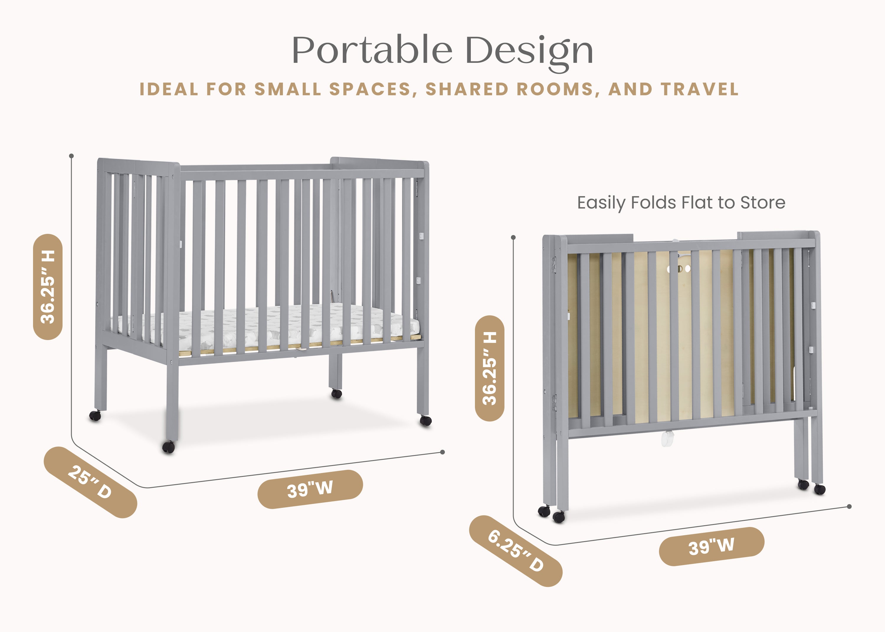 Lee Portable Folding Mini Crib with 1.5-Inch Mattress | Delta Children