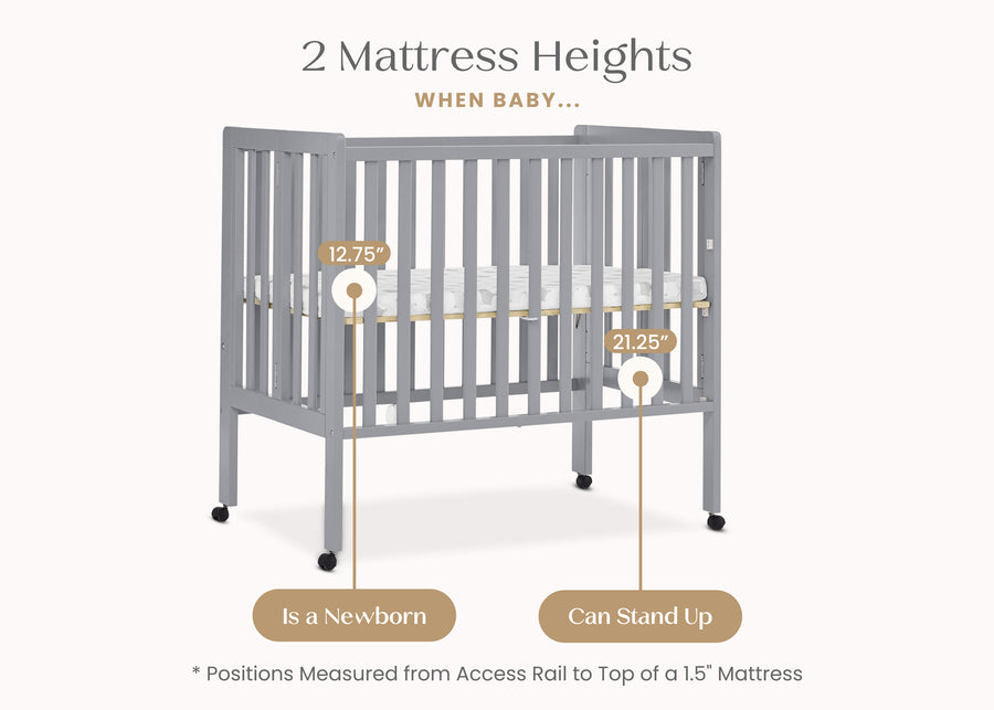 Grey (026) 4-Lee Portable Folding Mini Crib with 1.5-Inch Mattress