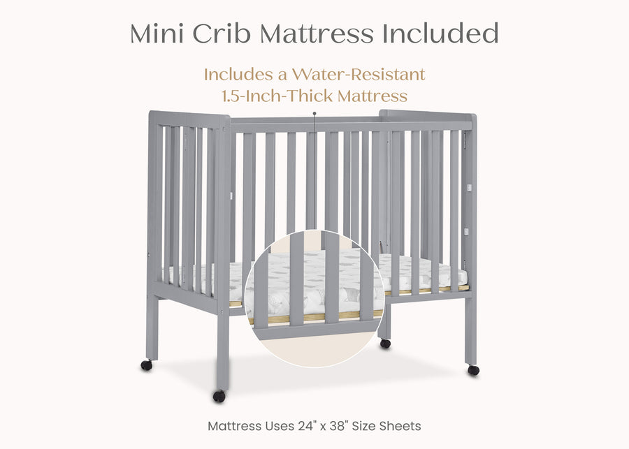 Grey (026) 6-Lee Portable Folding Mini Crib with 1.5-Inch Mattress