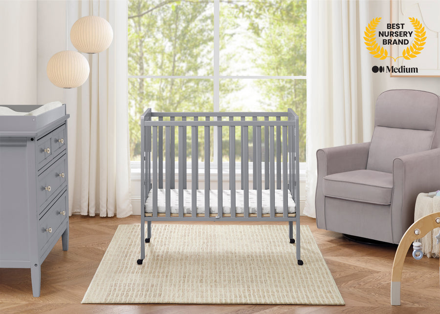 Grey (026) 2-Lee Portable Folding Mini Crib with 1.5-Inch Mattress