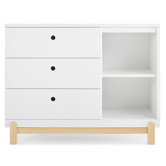 DCB: Bianca White with Natural (123) 6-Poppy 3 Drawer Dresser with Cubbies and Interlocking Drawers