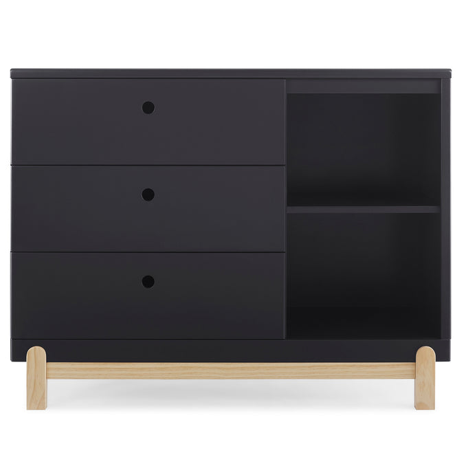 DCB: Midnight Grey with Natural (1372) 12-Poppy 3 Drawer Dresser with Cubbies and Interlocking Drawers