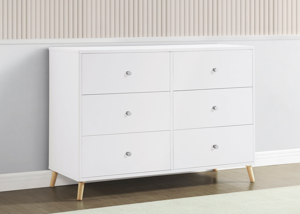 Jordan 6 Drawer Dresser with Interlocking DrawersBianca White with Natural (123)