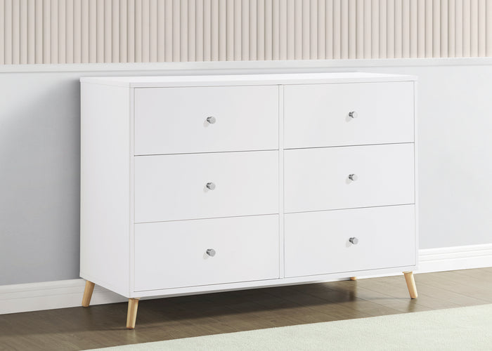 Jordan 6 Drawer Dresser with Interlocking DrawersBianca White with Natural (123)