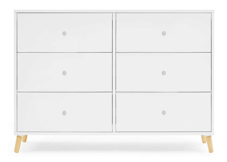 Bianca White with Natural (123) 3-Jordan 6 Drawer Dresser with Interlocking Drawers