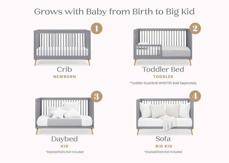 Grey with Natural (1359) 34-Jordan 4-in-1 Convertible Crib