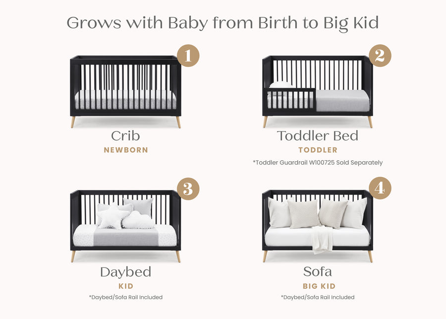 Midnight Grey with Natural (1372) 3-Jordan 4-in-1 Convertible Crib