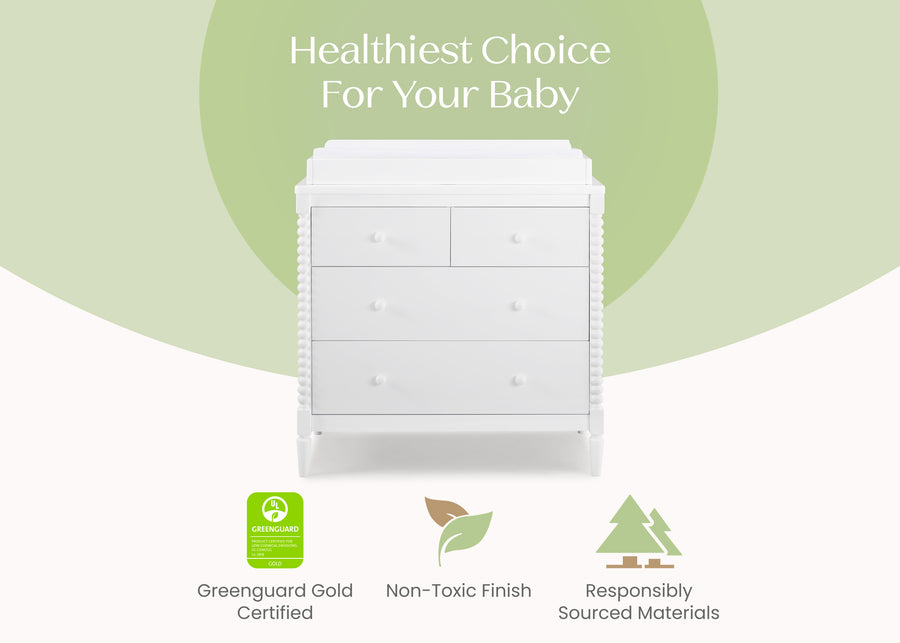 Bianca White (130) 19-Saint 4 Drawer Dresser with Changing Top and Interlocking Drawers