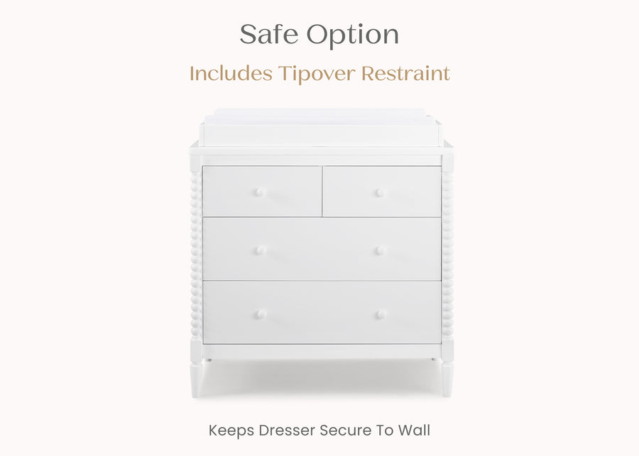 Bianca White (130) 21-Saint 4 Drawer Dresser with Changing Top and Interlocking Drawers