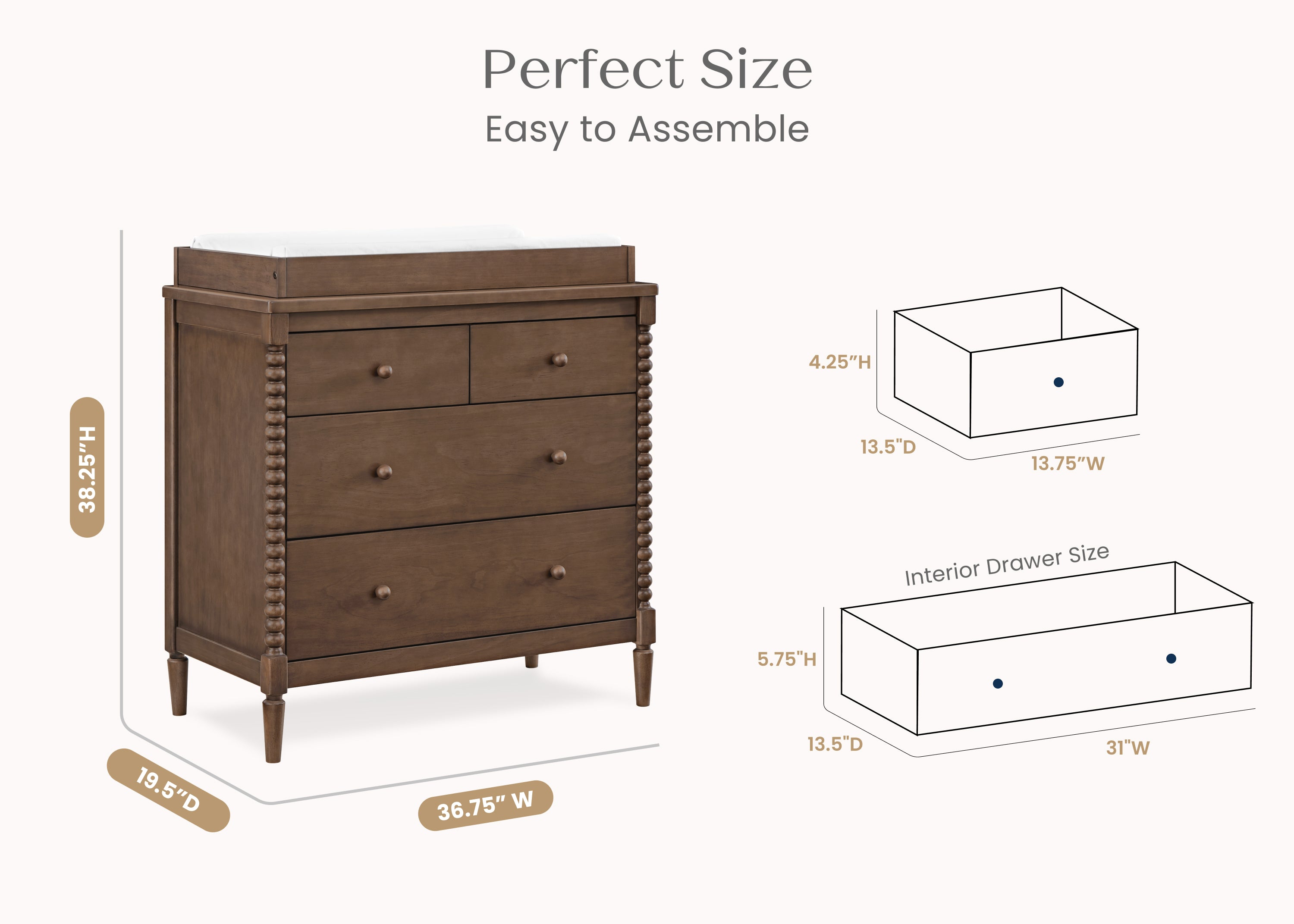 Saint 4 Drawer Dresser with Changing Top and Interlocking Drawers
