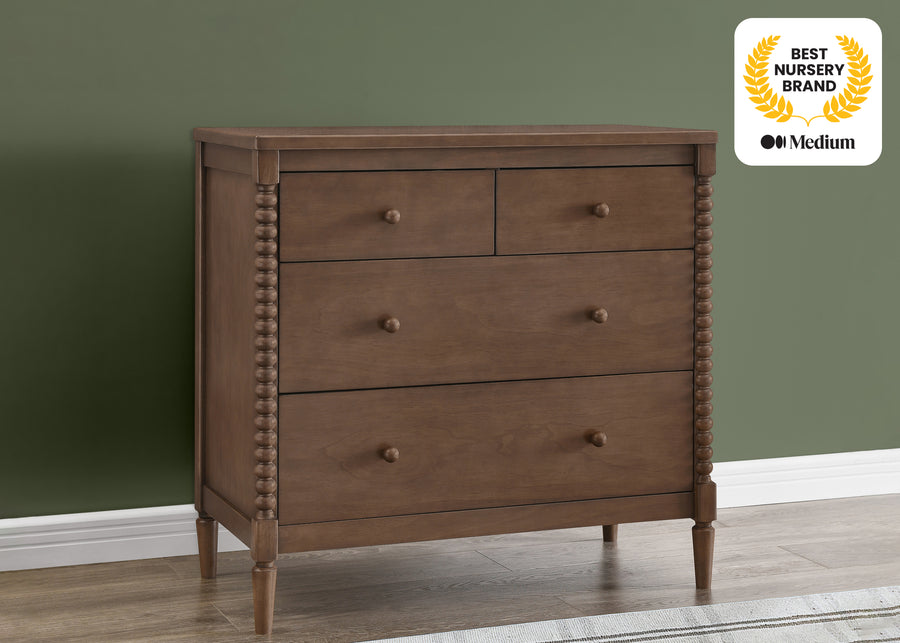 Teak Brown (1526) 2-Saint 4 Drawer Dresser with Changing Top and Interlocking Drawers
