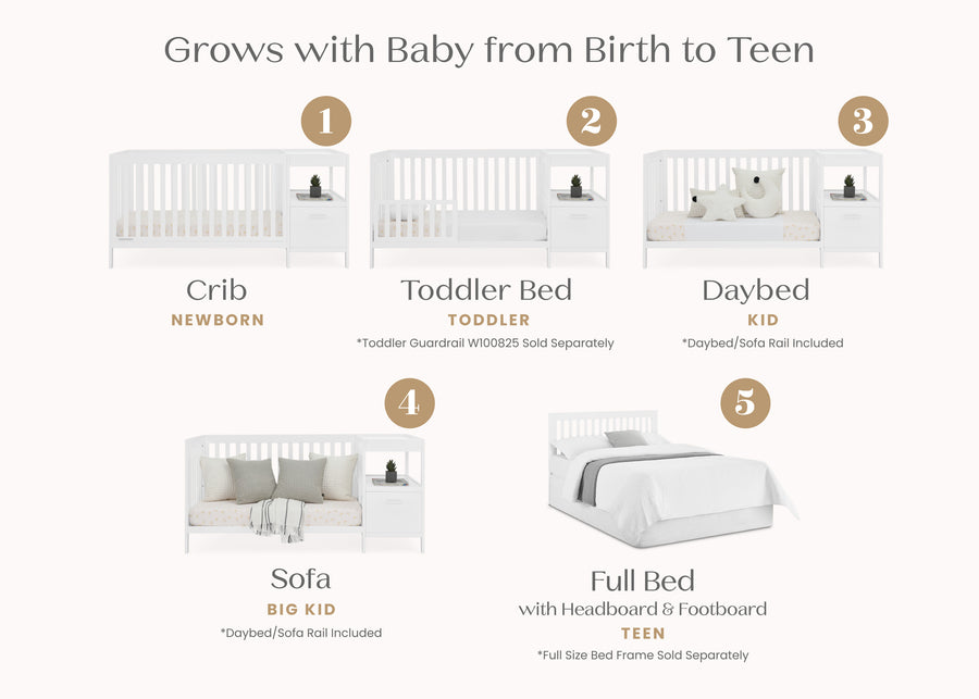 Bianca White (130) 3-Alice 5-in-1 Convertible Crib and Changer