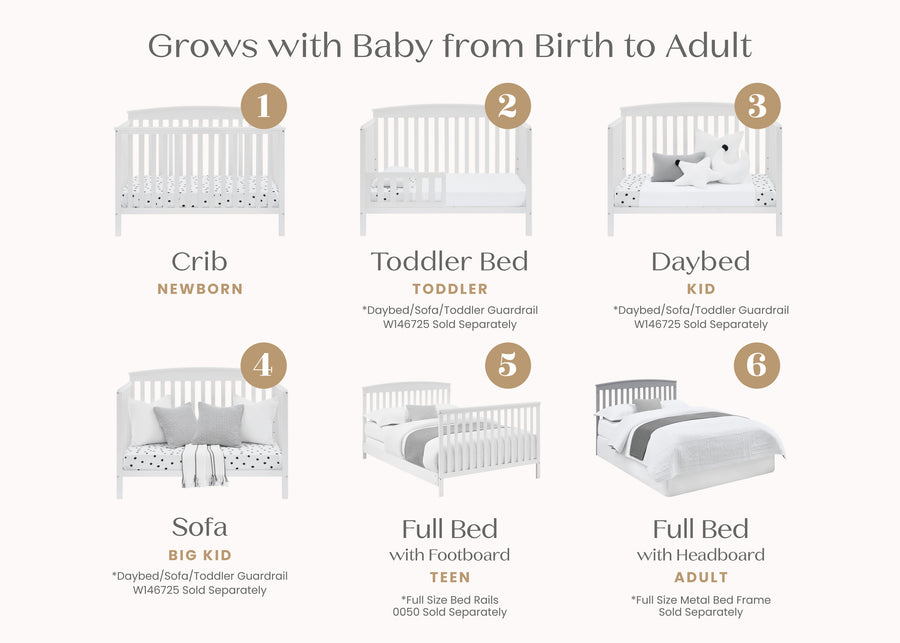 Bianca White (130) 20-Hanover 6-in-1 Convertible Baby Crib