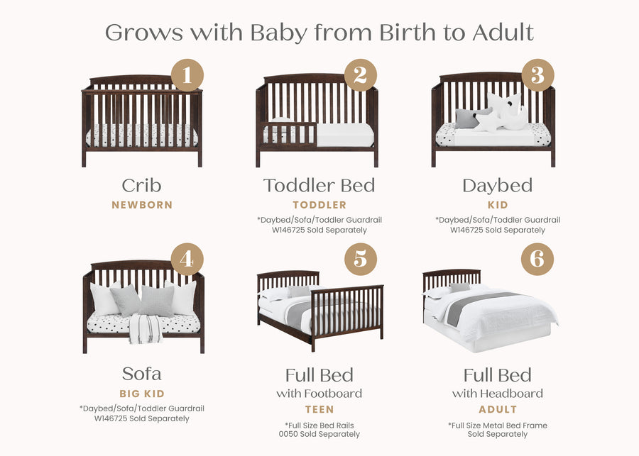 Walnut Espresso (1324) 37-Hanover 6-in-1 Convertible Baby Crib