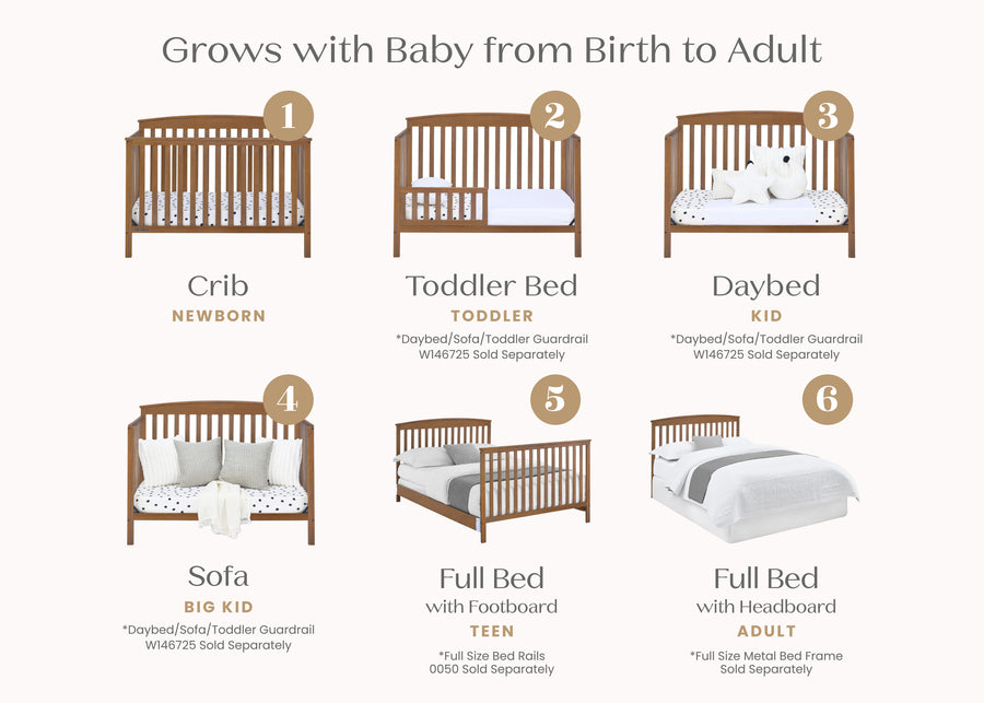 Chestnut (836) 54-Hanover 6-in-1 Convertible Baby Crib