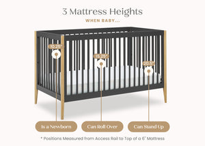 Charcoal Grey with Natural (1410) 8-Casey 6-in-1 Convertible Crib