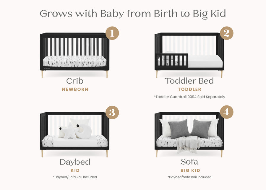 Midnight Grey with Natural (1372) 3-Austin Acrylic 4-in-1 Convertible Crib