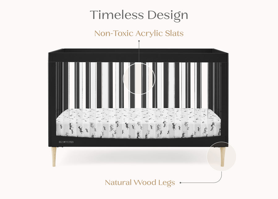 Midnight Grey with Natural (1372) 6-Austin Acrylic 4-in-1 Convertible Crib