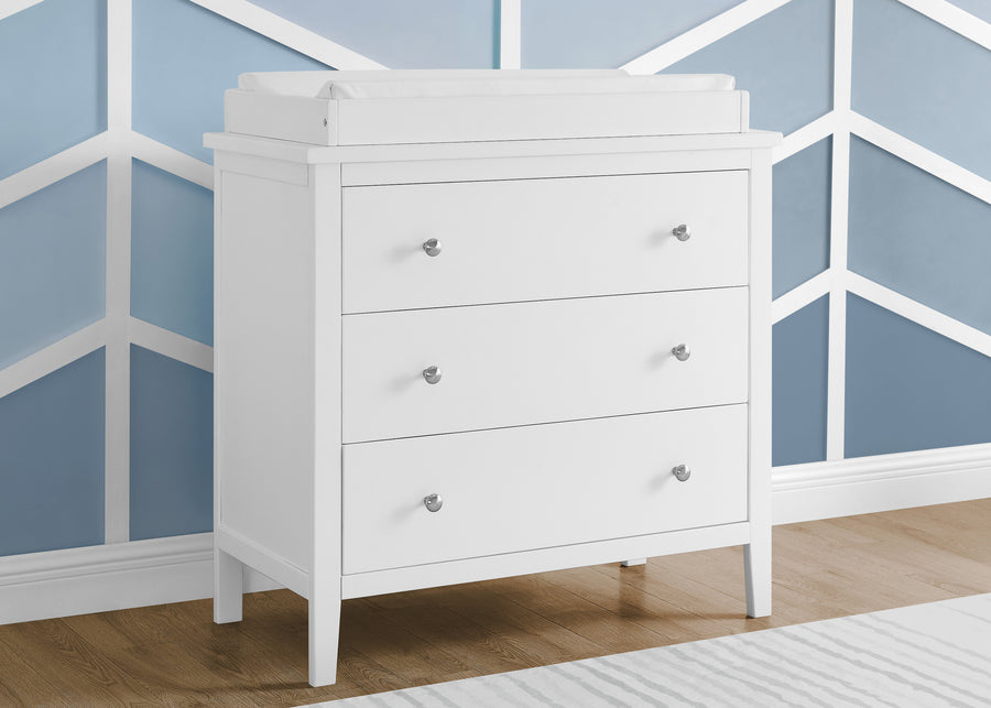 Bianca White (130) 2-Campbell 3 Drawer Dresser with Interlocking Drawers