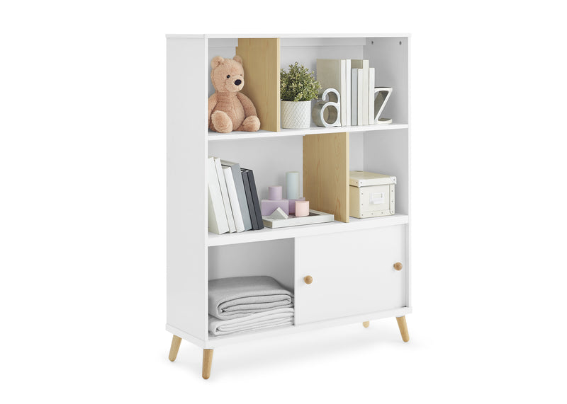 White bookshelf with toys and books on a white background 12-Essex Bookcase