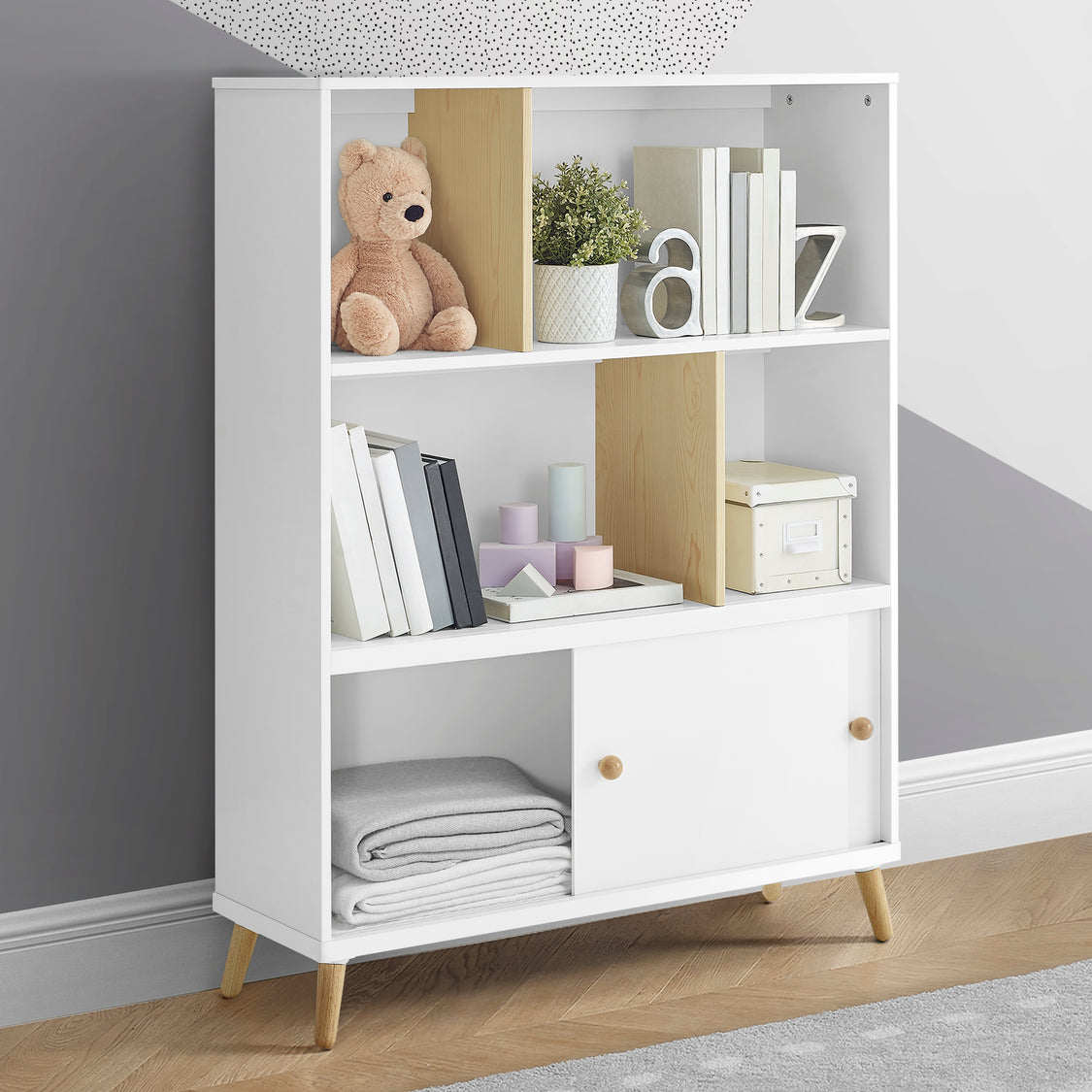 W171180 123 Hudson Bookcase Bianca White wNatural Lifestyle 101