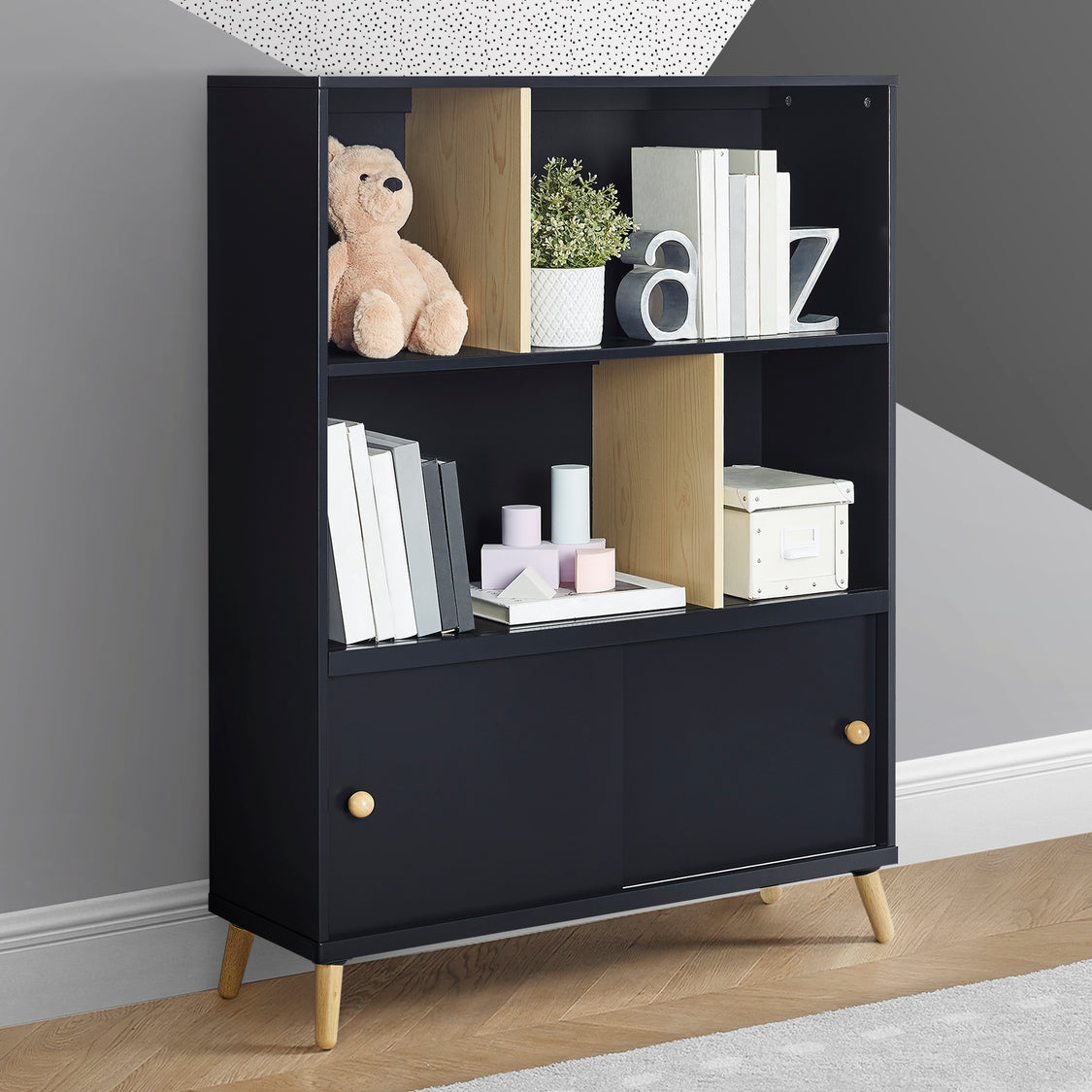 W171180 1372 Hudson Bookcase Midnight Grey wNatural Lifestyle 101