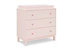 Pink dresser with heart-shaped knobs on a white background 24-babyGap Legacy 3 Drawer Dresser with Interlocking Drawers