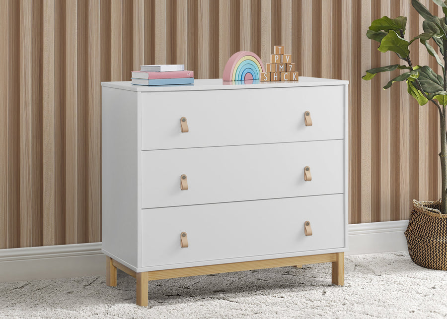 Bianca White with Natural (123) 1-babyGap Legacy 3 Drawer Dresser with Leather Pulls