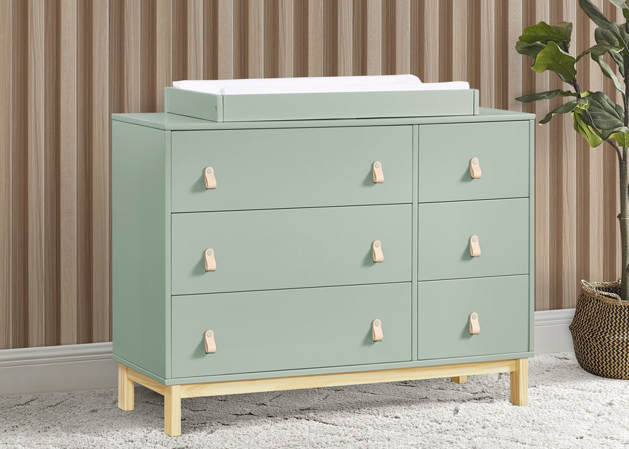 Sage Green with Natural (377) 2-babyGap Legacy 6 Drawer Dresser with Leather Pulls and Interlocking Drawers