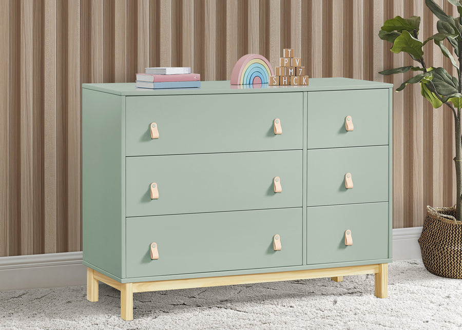 Sage Green with Natural (377) 1-babyGap Legacy 6 Drawer Dresser with Leather Pulls and Interlocking Drawers