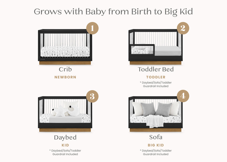 Midnight Grey with Acorn (1510) 18-James Acrylic 4-in-1 Convertible Crib