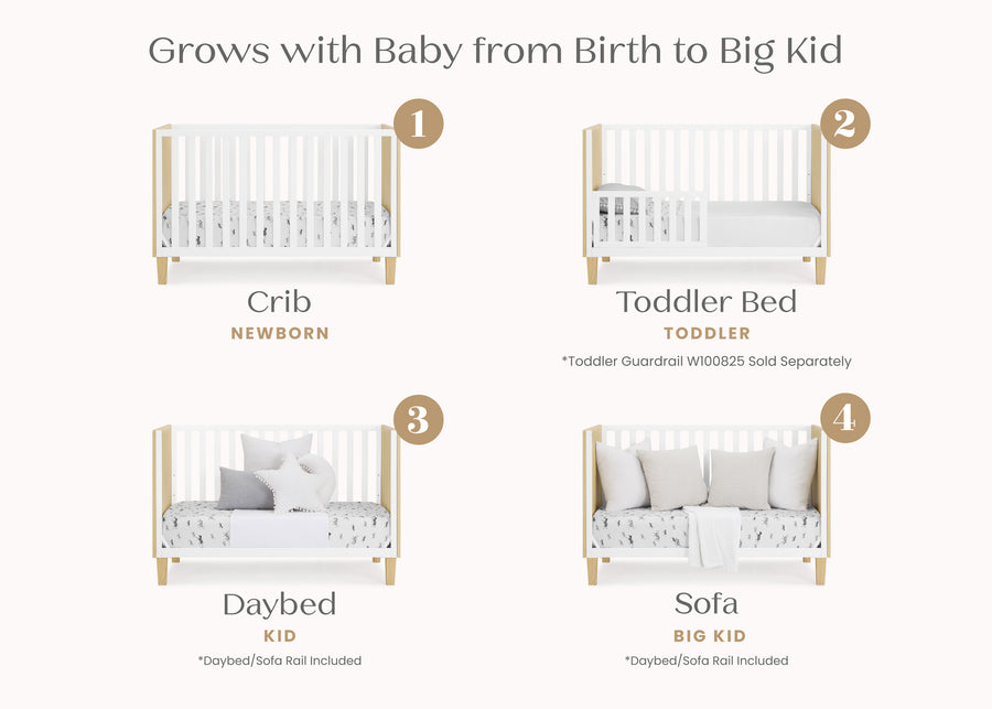 Natural with Bianca White (1512) 31-Sonny 4-in-1 Convertible Crib