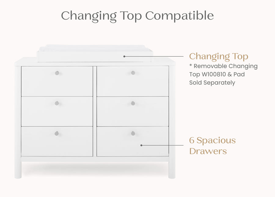 Bianca White (130) 17-Brooks 6 Drawer Dresser with Interlocking Drawers