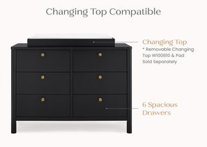 Midnight Grey (1360) 19-Brooks 6 Drawer Dresser with Interlocking Drawers
