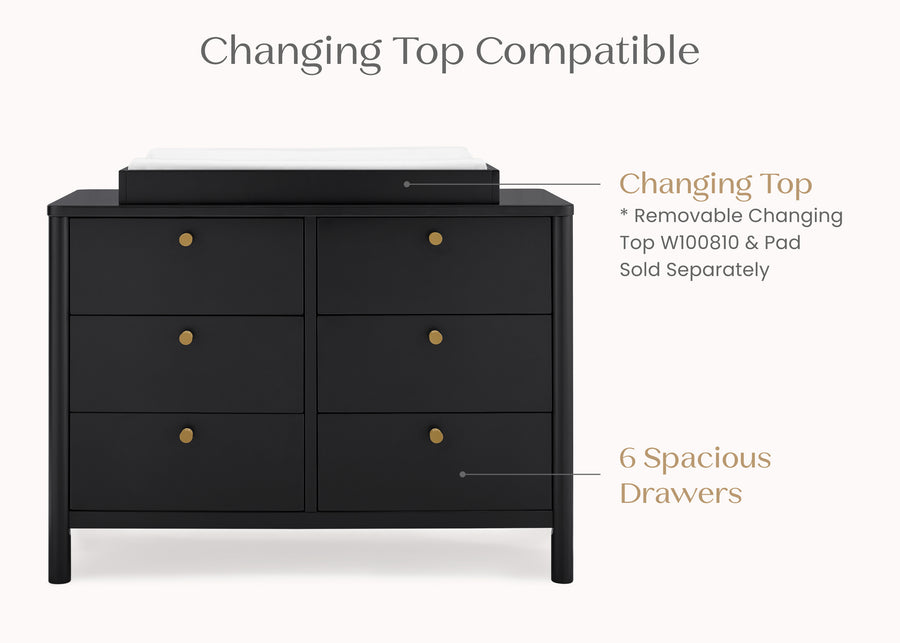Midnight Grey (1360) 3-Brooks 6 Drawer Dresser with Interlocking Drawers